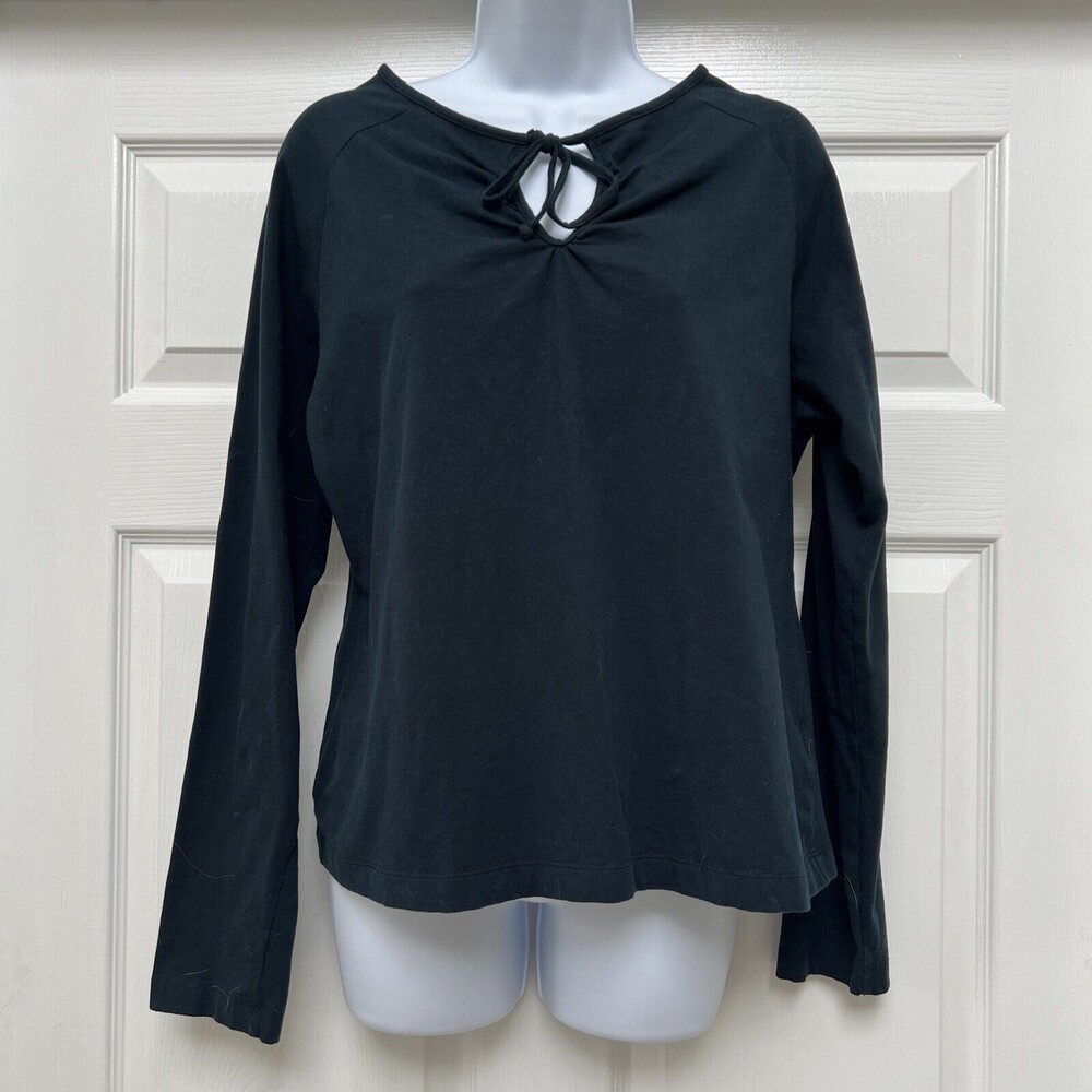 Tommy Hilfiger Blouse Top Shirt Blue Sz Extra Large XL Keyhole Neck With Tiew